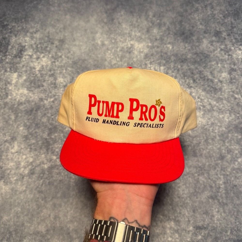 Vintage Pump Pros Hat Four Seasons Fluid Handling Trucker Snapback Cap Red Cream